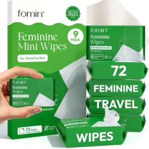 FOMIN Feminine Wipes for Women – 9 Pack (72 Wipes) – pH Balanced Aloe Vera Intimate Cleansing Wipes – Wipes for Sensitive Skin – Individual Packets -Travel Essentials & Gifts for Women & Teen Girls