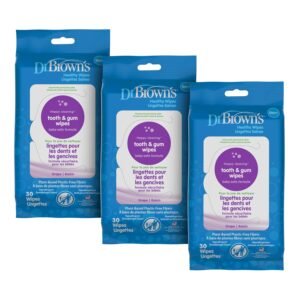 Dr. Brown’s Tooth and Gum Healthy Wipes, Fluoride-Free Oral Care for Babies, Grape Flavor, 30 count, 3-Pack (Packaging May Vary)