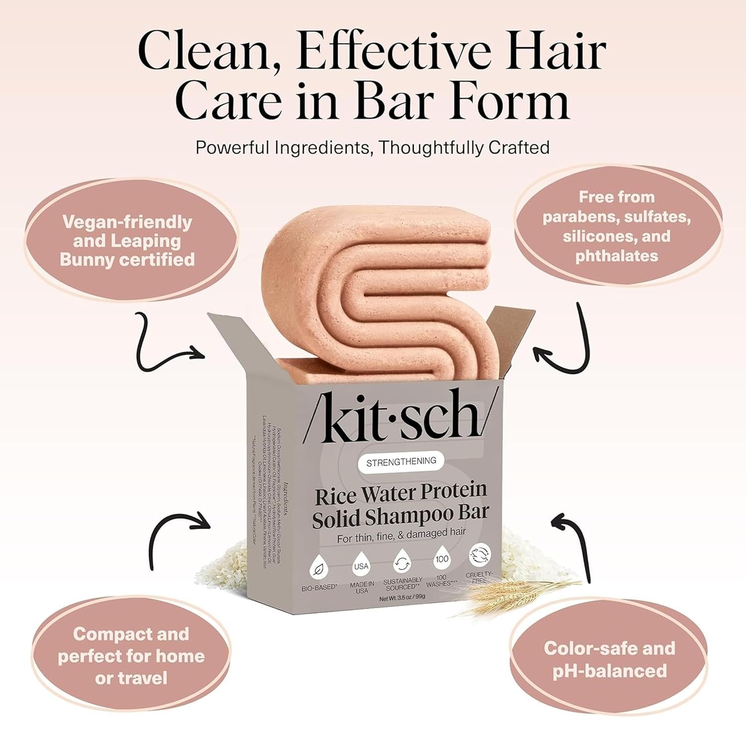 Kitsch Rice Water Shampoo Bar Soap for Hair Growth – Made in USA, 3.5 oz | Strengthening Hair Shampoo for Women & Men – Reduce Breakage, Boosts Shine – Paraben, Silicone & Sulfate-Free Hair Care - Image 4