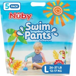 Nuby Swim Pants for Toddlers – 5 Pack – Toddler Swim Diapers with Stretchy Waistline, Tear-Away Sides, Water-Resistant Outer Layer & Leak-Preventing Cuffs – Size Large (26-37 lbs)