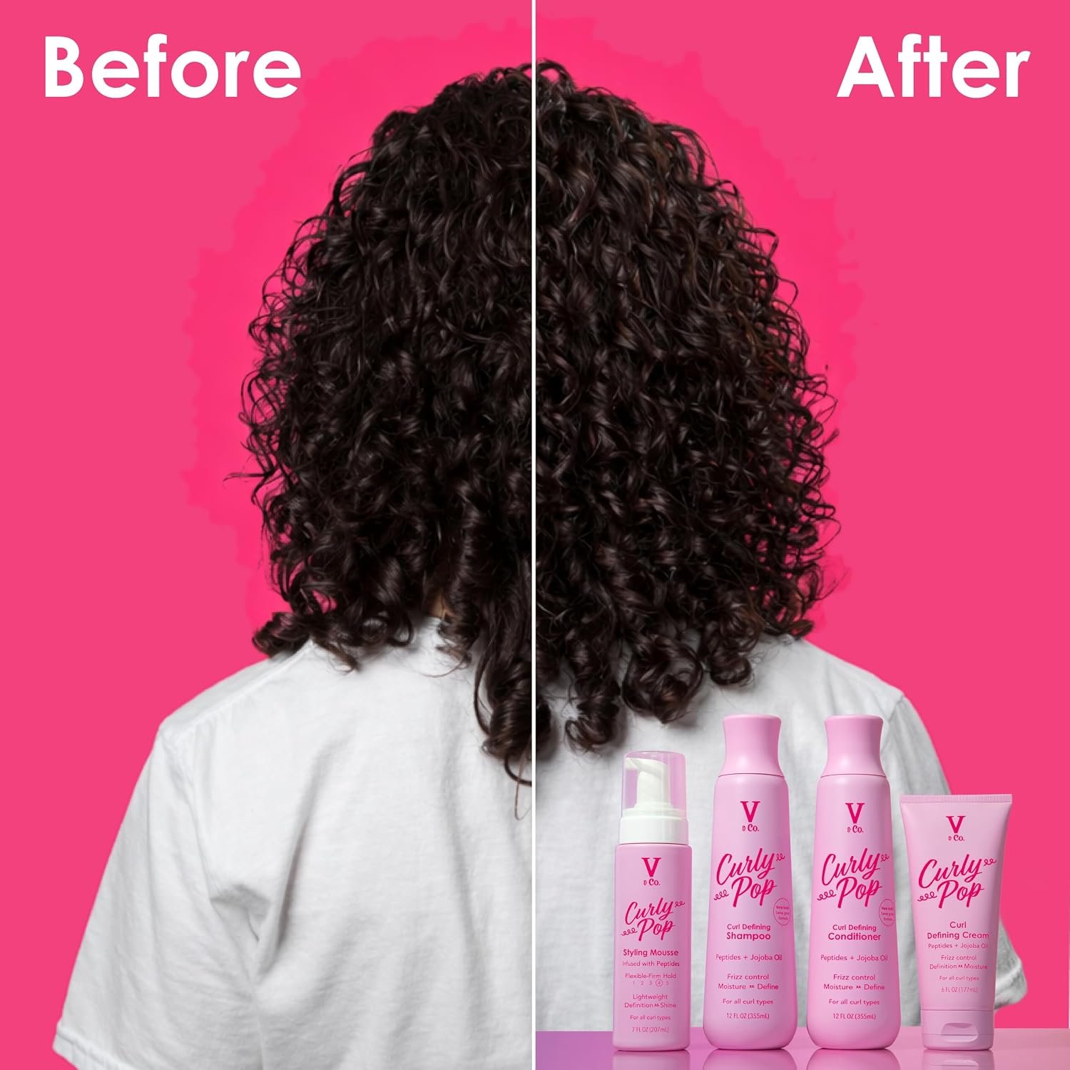 V&Co. Beauty Curly Pop Curl Defining Cream – Curl Cream for Curly Hair, Anti Frizz & Moisturizing Hair Care with Peptides & Jojoba Oil – Defines Curls, Enhances Elasticity & Adds Hydration – 6 oz - Image 4