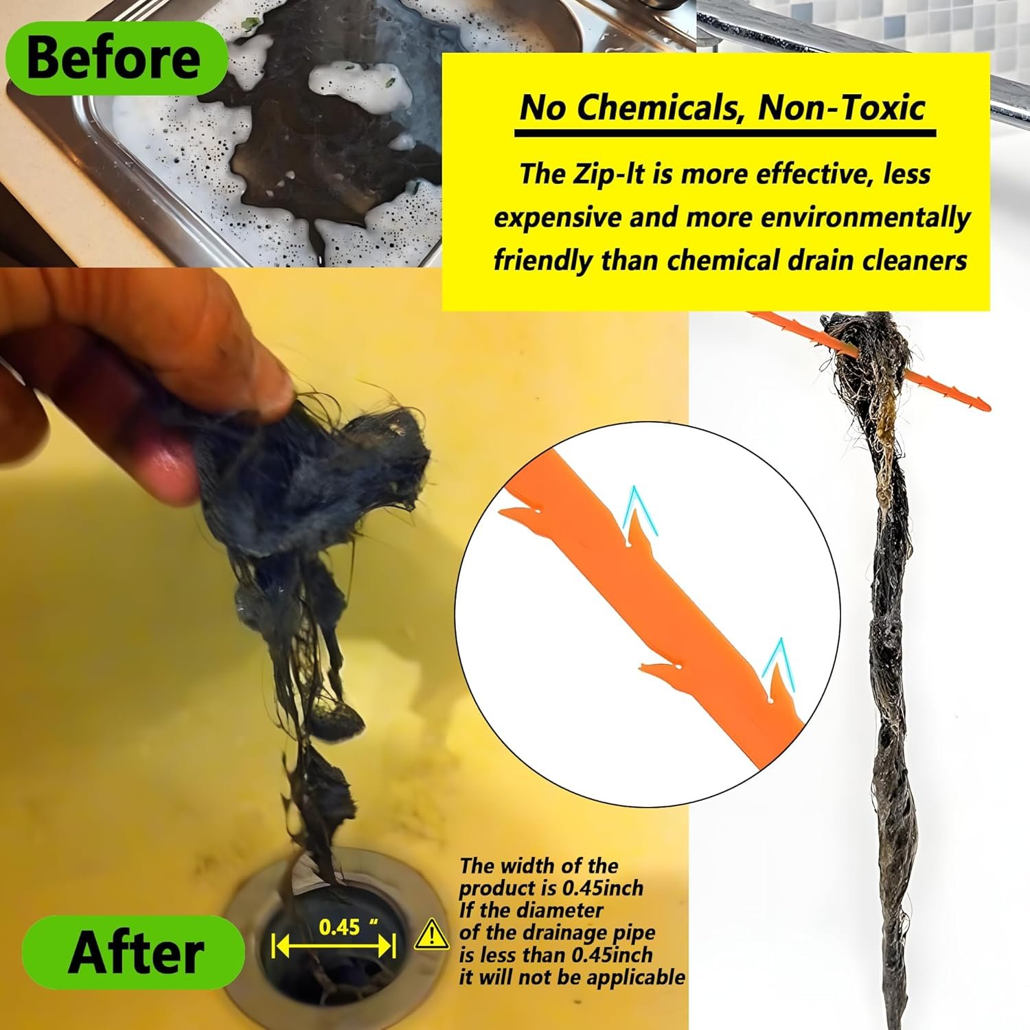 Drain Snake, Drain Clog Remover,Hair snake Tool Opener, sink snake for Sewer Kitchen Sink Bathroom Tub Toilet Clogged Drains Relief Cleaning Tool(1pc 25 Inch +1pc 20inch) - Image 5
