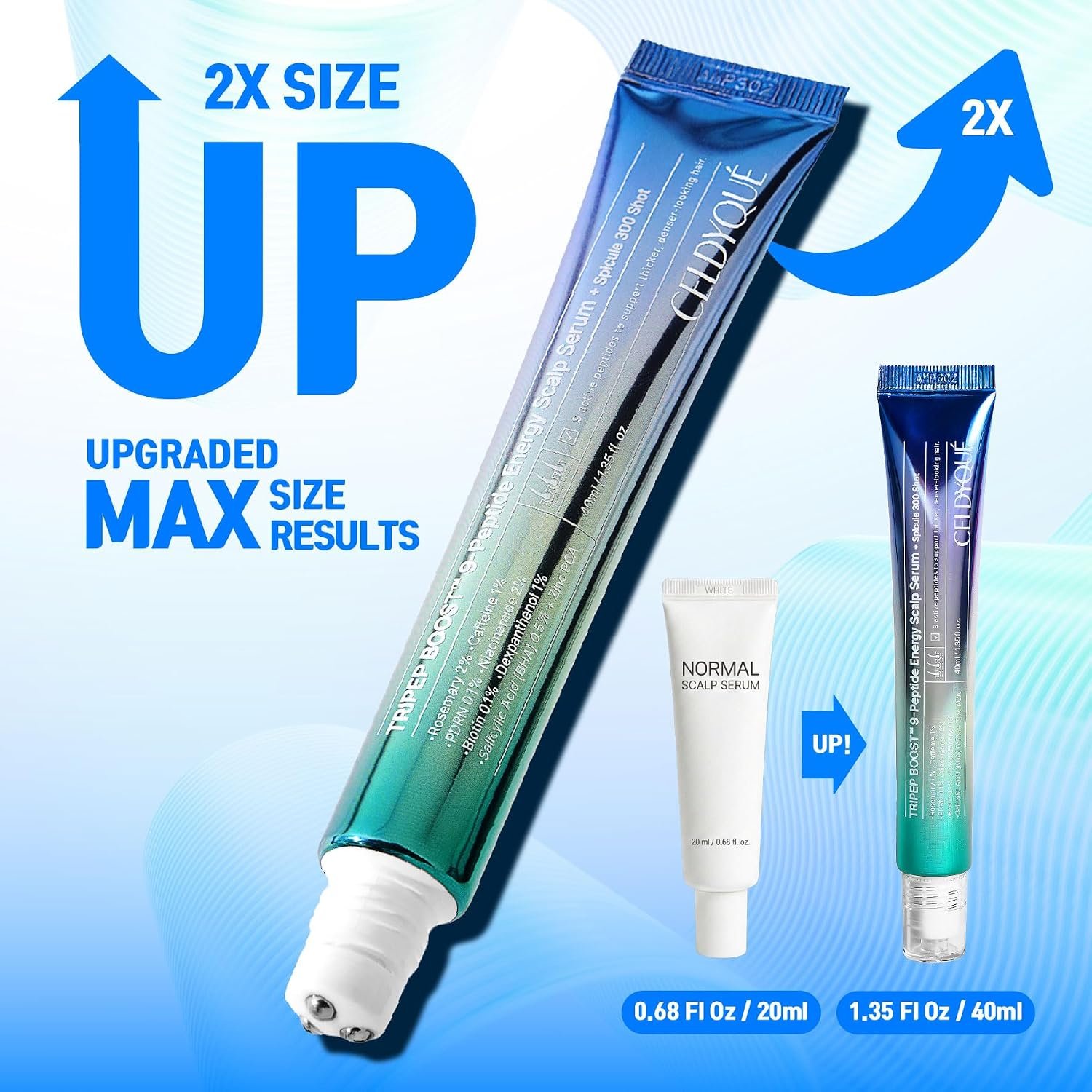 9-Peptide Hair Growth Scalp Care Serum 1.35 Oz(2X Size) - Rosemary 2% Caffeine 1% PDRN & Spicule 300 Roll-On Type | Thicker Fuller-looking Hair w/Niacinamide Zinc PCA | Thinning hair Korean Haircare - Image 2