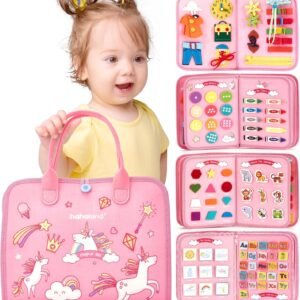 hahaland Toddler Busy Board Montessori Toys for 3 Year Old Girl Gifts, Educational Learning Toys with Life Skills, Alphabet, Number, Shape, Color, Car Ride Airplane Travel Toy Toddlers Girls Busy Book
