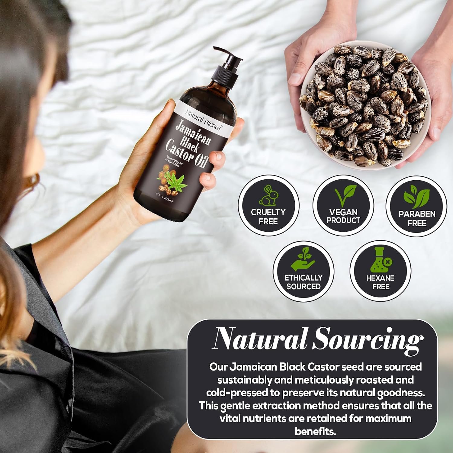 Natural Riches Jamaican Black Castor Oil Glass Bottle Pure Organic Cold Pressed for Hair Growth Skin Care for Dry Skin Conditioning Eyebrows Eyelashes Scalp and Nail Moisturizes & Repairs 16fl.oz. - Image 7