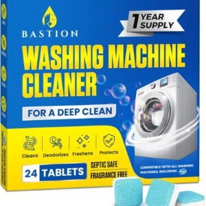 Washing Machine Cleaner Tablets 24 pack Powerful Descaler -Deep Cleaning for HE Front Loader & Top Load Washer Septic Safe Eco-Friendly Deodorizer Clean Drum & Laundry Tub Seal- Year’s Supply