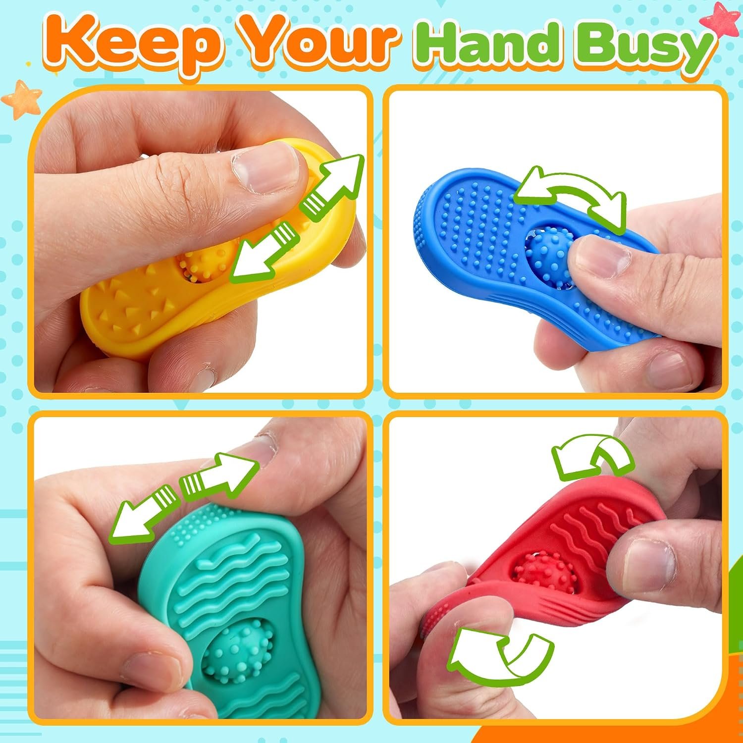 Sensory Fidget Toys For Kids 6 Pack Silicone Worry Stones for Autism & ADHD Calming Down Quiet Figette Classroom Must Have Stress Toys for Anxiety Relief Office Desk Toy Set Easter Basket Stuffer Gift - Image 3