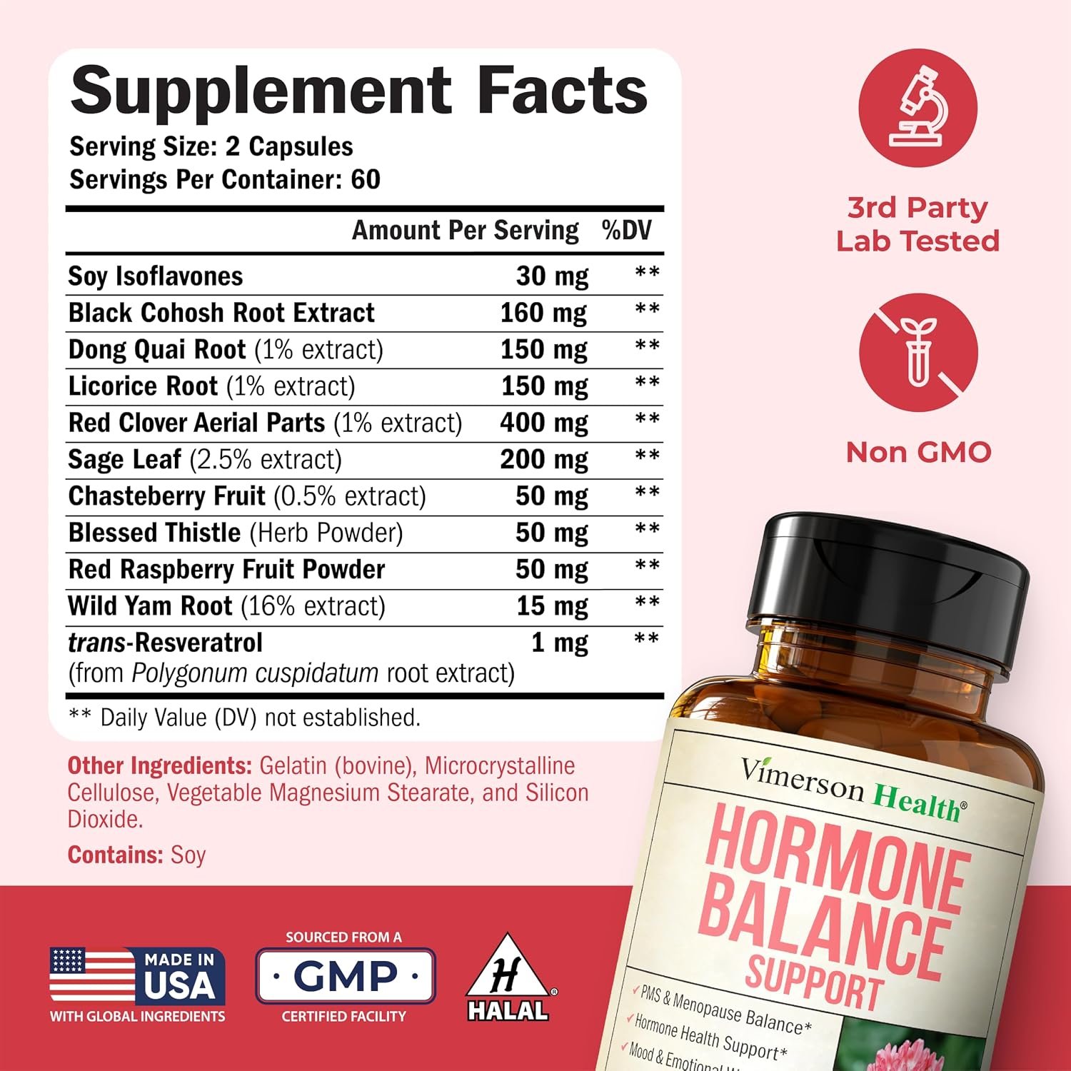 Hormone Harmony for Women with Black Cohosh, Dong Quai & Red Clover – Natural Hormone Balance For Women of All Ages – Supports PMS, Menopause & Mood – Women’s Hormone Balance Supplement – 120 Capsules - Image 4