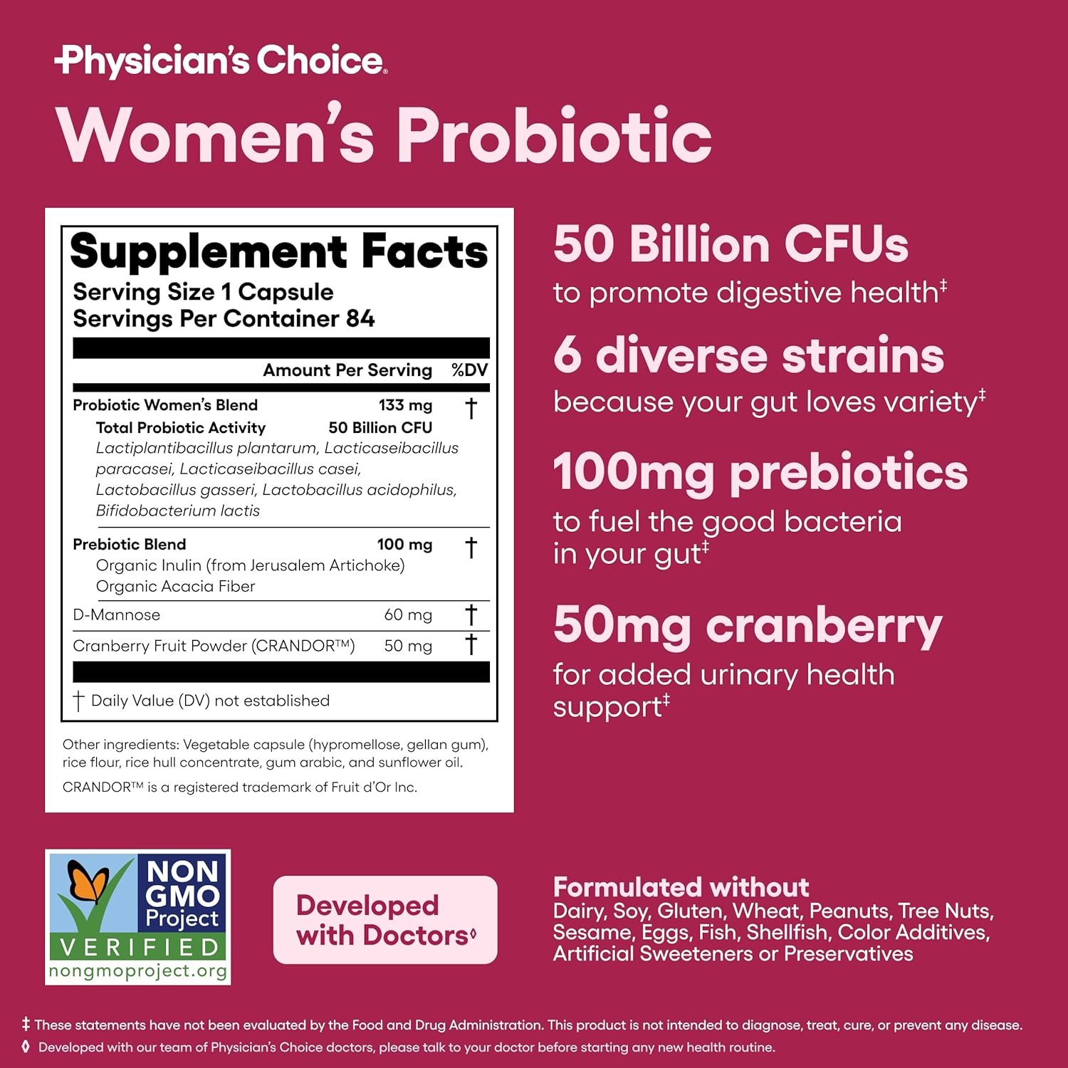 Physician's Choice Probiotics for Women - PH Balance, Digestive, UT, & Feminine Health - 50 Billion CFU - 6 Unique Strains for Women - Organic Prebiotics, Cranberry Extract+ - Womens Probiotic - 84 CT - Image 6
