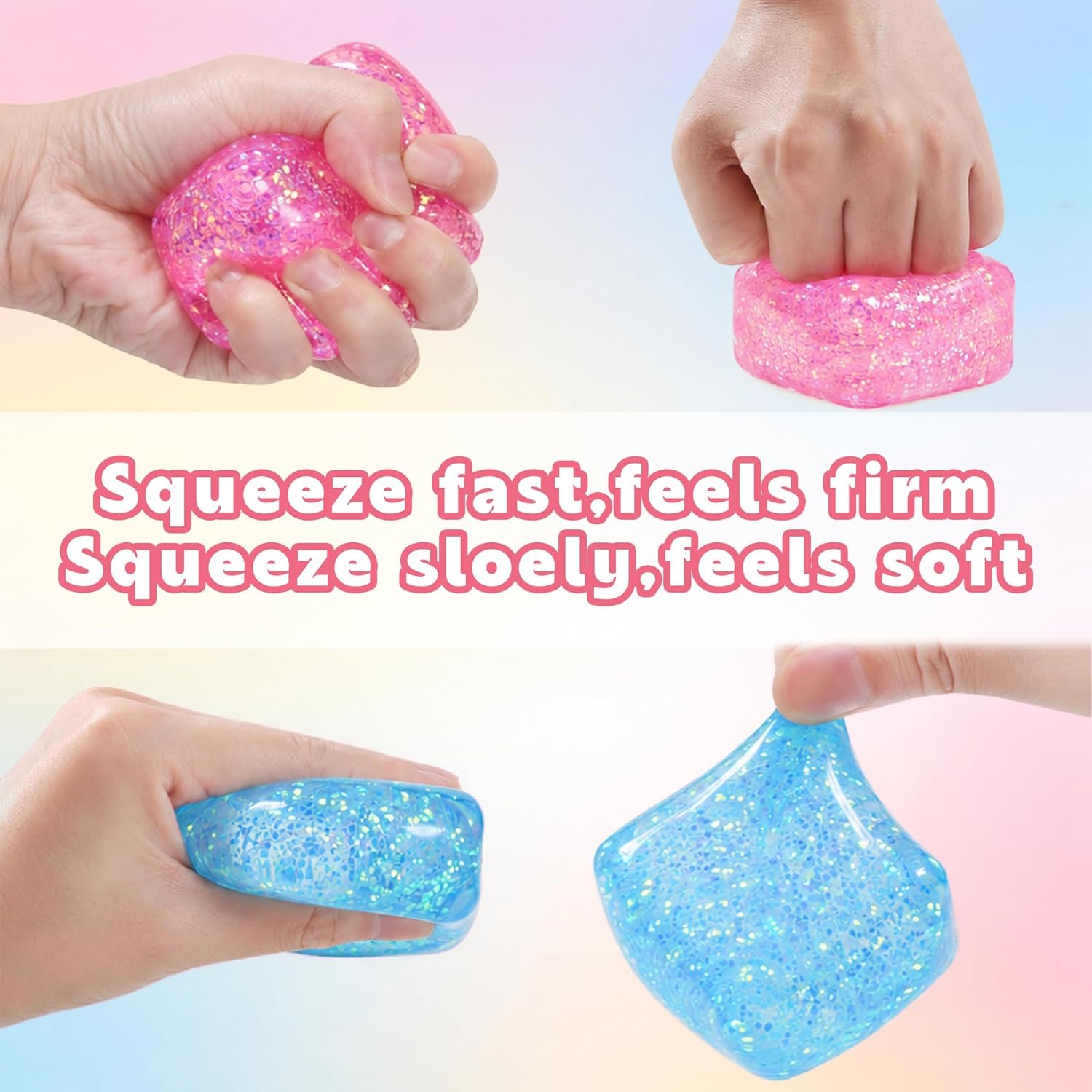 Cube Shaped Squeeze Balls, Super Solid Squishy Stress Relief Toys, Glitter Filled Squeeze Toys,Anxiety Relief Toys for Teens & Adults, Desk Fidget Decor (Blue-A) - Image 4