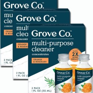 Grove Co. Multi-Purpose Cleaner, Refill Concentrate (6 x 1 Fl Oz) Plant-based Household Cleaning Supplies, Ammonia & Chlorine Free, No Plastic Waste, Orange & Rosemary Scent, Total 3 x 2 Pack Refills