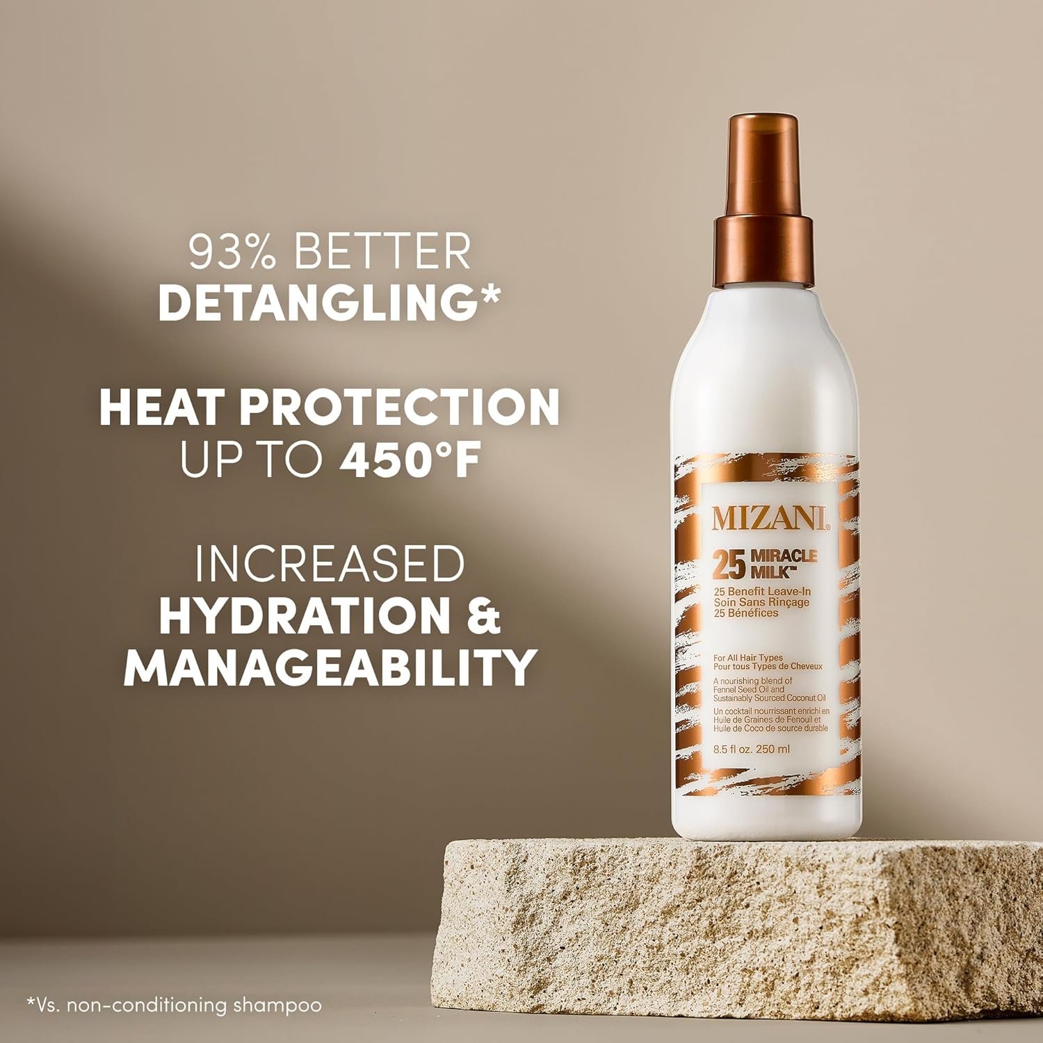 Mizani 25 Benefit Miracle Milk - Leave in Conditioner for Curly Hair, With Coconut Oil, Curl Detangler Spray, Anti Frizz Heat Protectant, No Drying Alcohols, Paraben-Free - Image 2