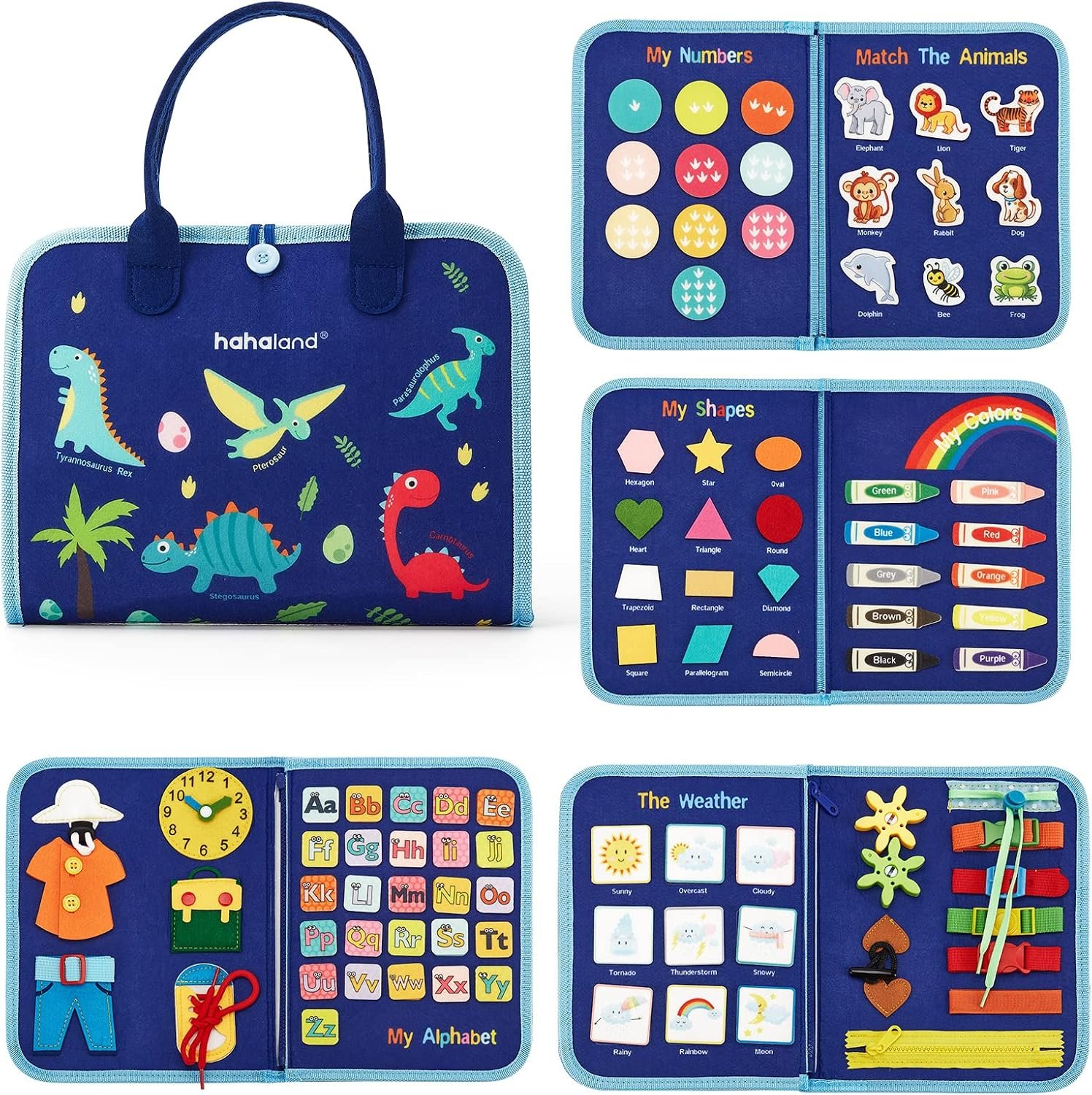 hahaland Busy Board for Toddlers - Montessori Toys Preschool Learning Activities with Life Skills, Alphabet, Number, Shape, Color, Animal, Weather - Toddler Boy Learning Educational Toys, Travel Toys - Image 9