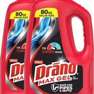 Drano Max Gel Drain Clog Remover & Cleaner, Fast-Acting to Unclog Standing Water & Remove Hair, Grease & Food Blockages, Safe for all Pipes & Septic, Kitchen Sinks, Bathroom Showers, 80 Oz, 2 Pack