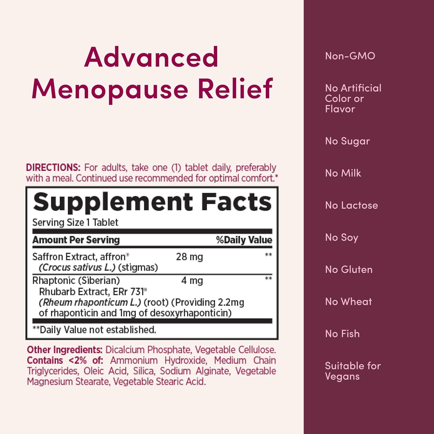 Nature’s Bounty Optimal Solutions Advanced Menopause Relief Supplements for Women with Hot Flash and Night Sweats, No added Hormones, Drug-Free, 30 Tablets, 30 Total Servings - Image 6
