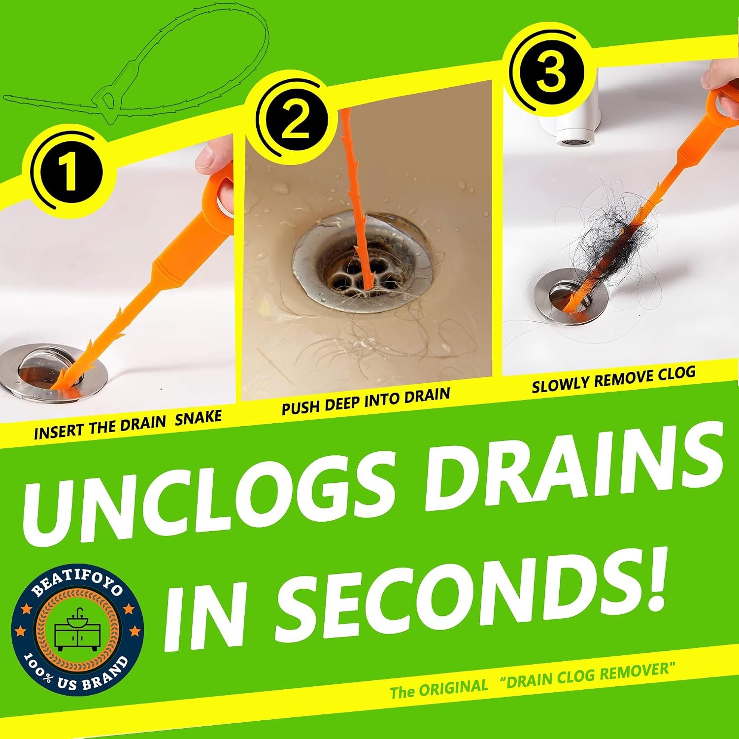 Drain Snake, Drain Clog Remover,Hair snake Tool Opener, sink snake for Sewer Kitchen Sink Bathroom Tub Toilet Clogged Drains Relief Cleaning Tool(1pc 25 Inch +1pc 20inch) - Image 6