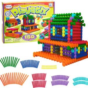 POPULAR PLAYTHINGS Playstix Construction Toy Set with Building Sticks for STEM and Classroom Use, for Kids Ages 4 and Up – 150 Piece Kit