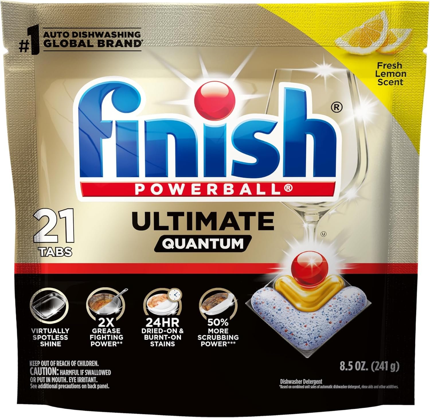 Finish Ultimate Quantum Dishwasher Pods, New & Improved Formula, Dishwasher Detergent Dish Soap, Removes Burnt-On & Dried-On Stain, Degreasing & Scrubbing Power, Lemon Scent, 21 Count - Image 10