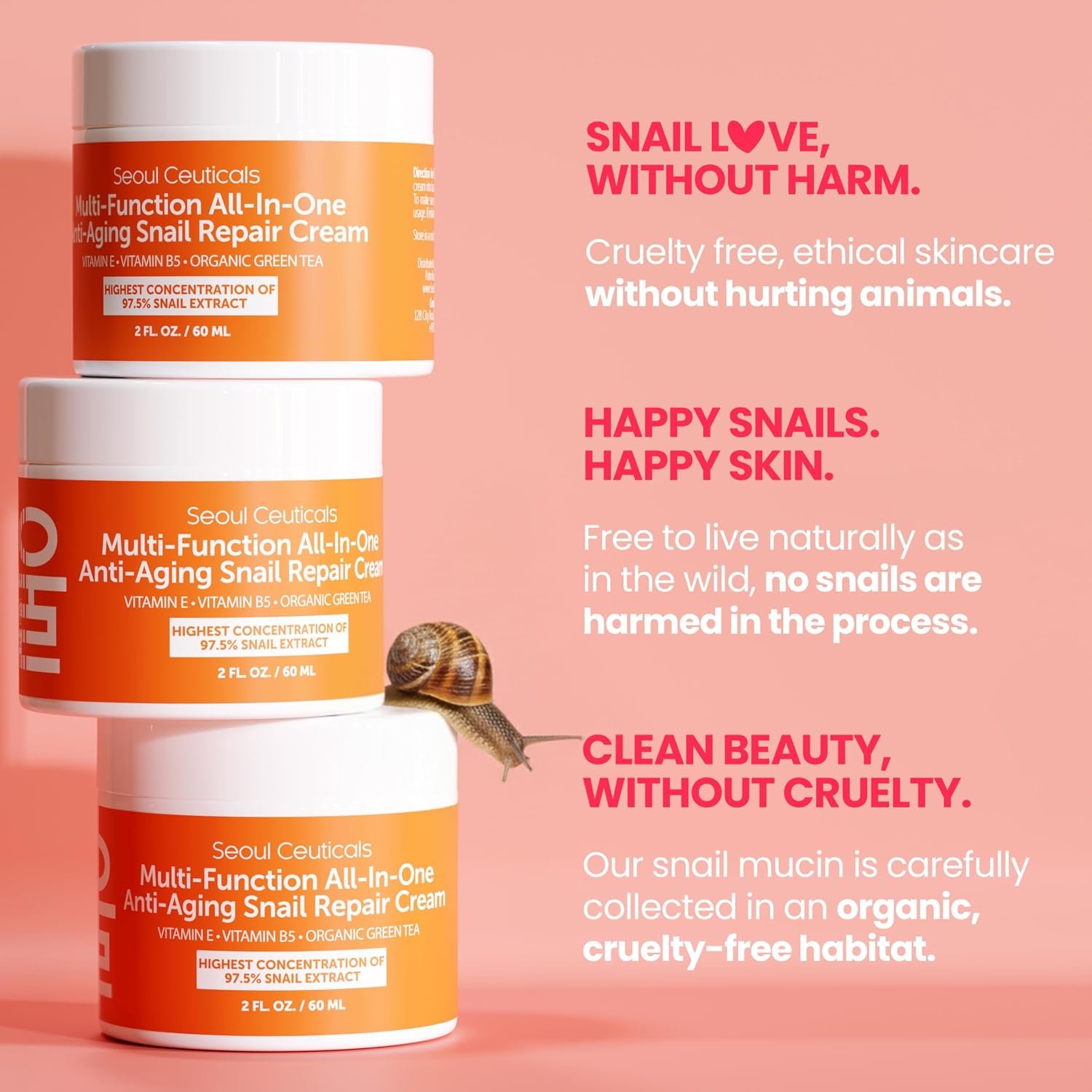 SeoulCeuticals Snail Mucin Moisturizer 97.5% - Korean Skin Care Snail Repair Cream - Day & Night Anti Aging K Beauty Skincare Cruelty Free 2oz - Image 7