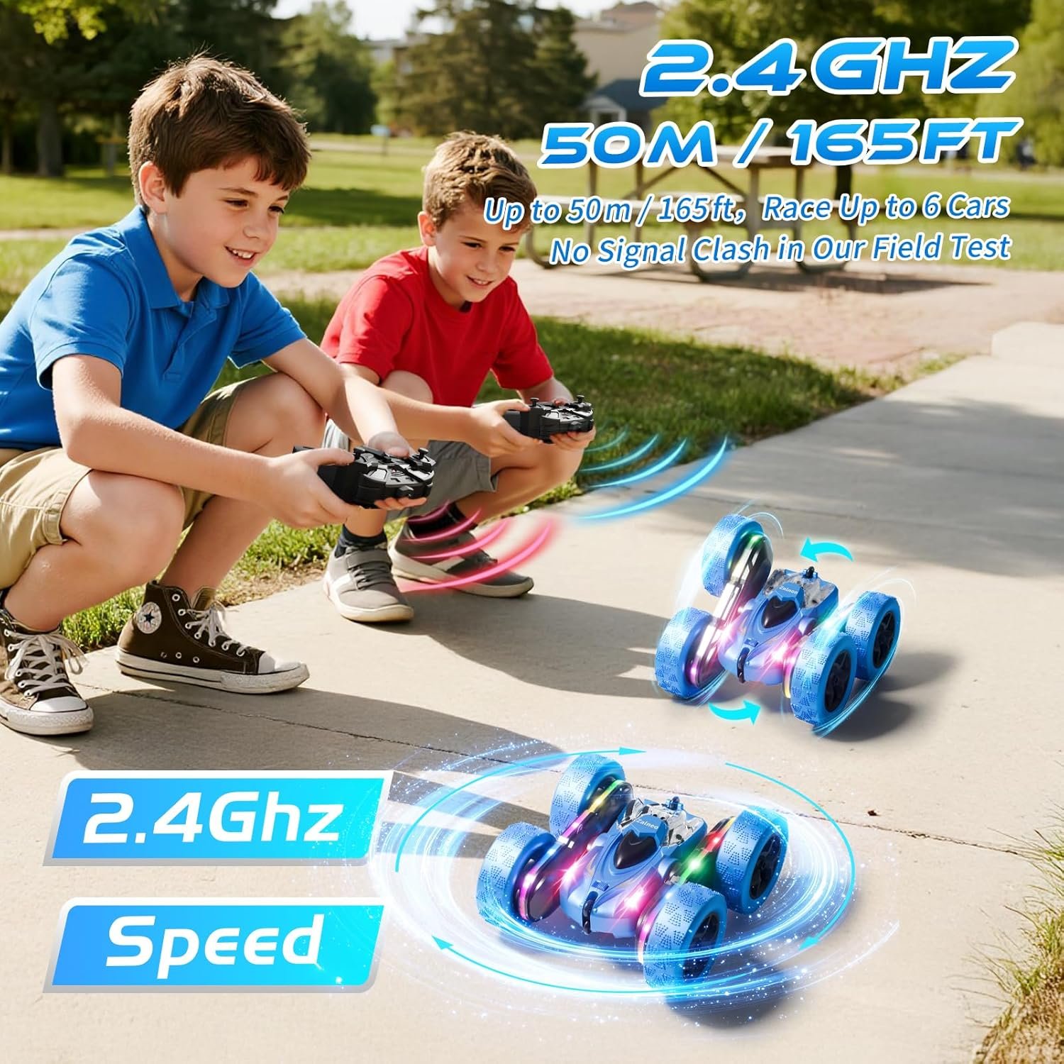 Remote Control Stunt Car 4WD 360° Flip Double‑Sided RC Cars, LED Light Bar, USB‑C Modular Battery, 2.4 GHz Outdoor Beach Toy for Boys 6‑12 Years Old, Birthday & Christmas Kids Gift, Blue - Image 6