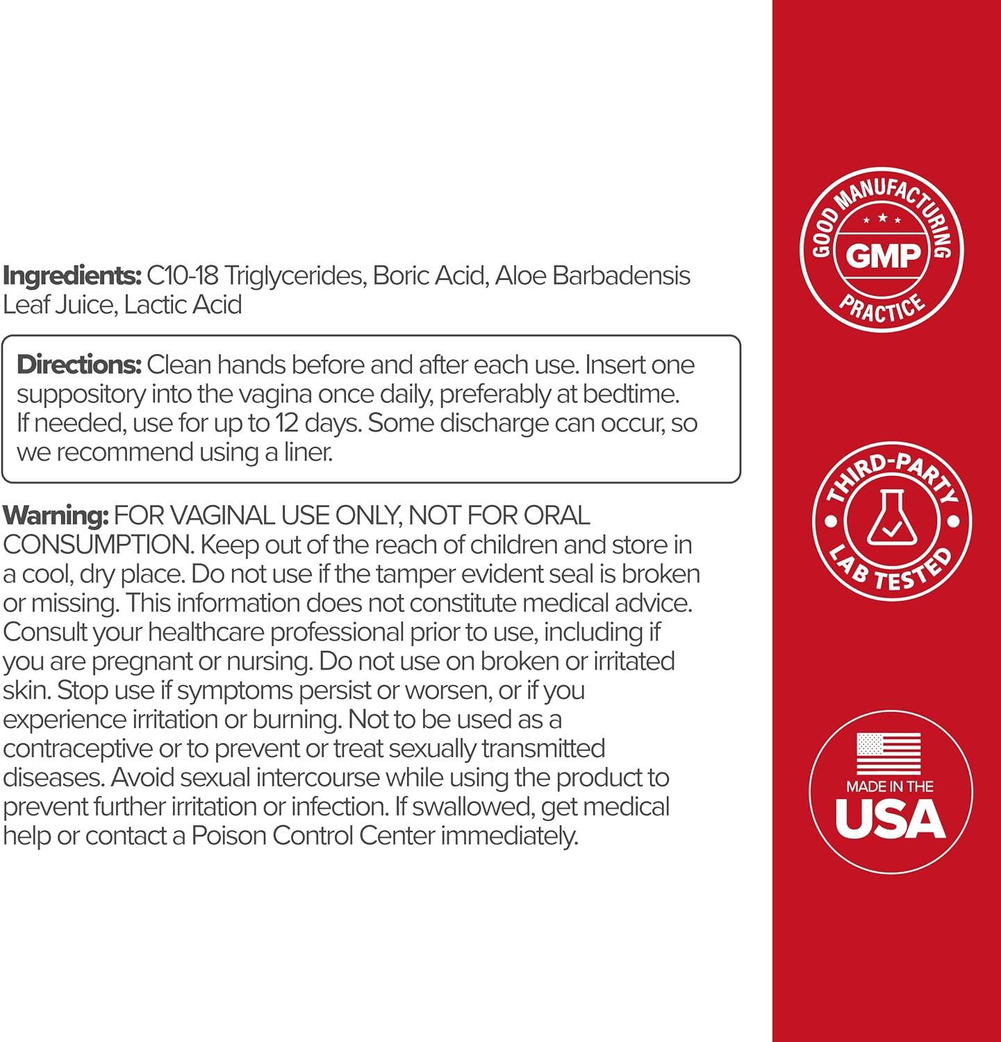 O Positiv URO Boric Acid Vaginal Suppository – with Lactic Acid, and Aloe for Fast Relief and Vaginal Odor Control – Vegan, Free from Parabens, Dyes, and Fragrances – 12 Count (Pack of 1) - Image 6