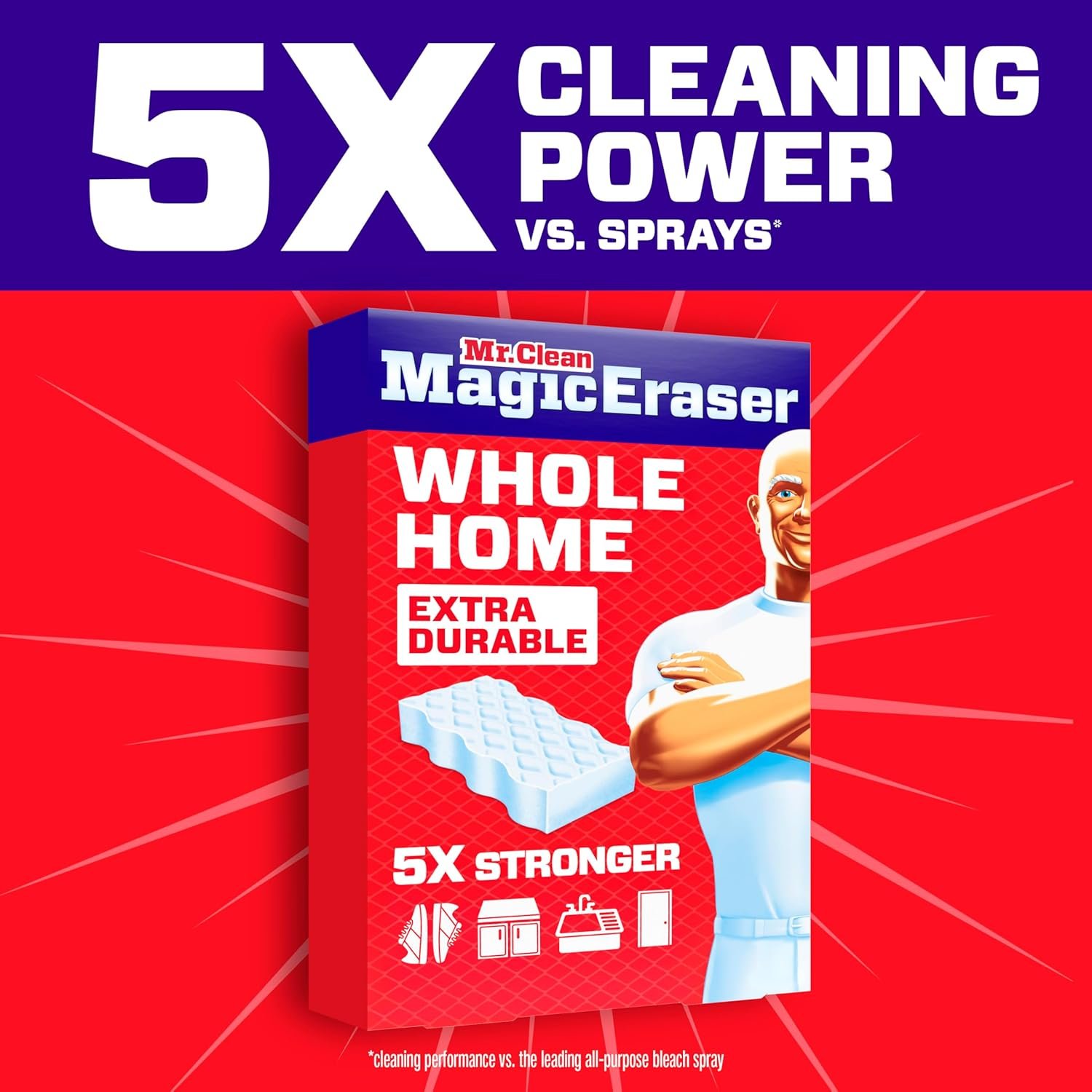 Mr. Clean Magic Eraser Sponge, All Purpose Cleaner, Cleaning Scrubber, Wall, Sneaker, Kitchen, Bathroom, Shower Cleaning Supplies, Melamine Sponge, Cleaning Pads, Whole Home Extra Durable, 12ct - Image 2