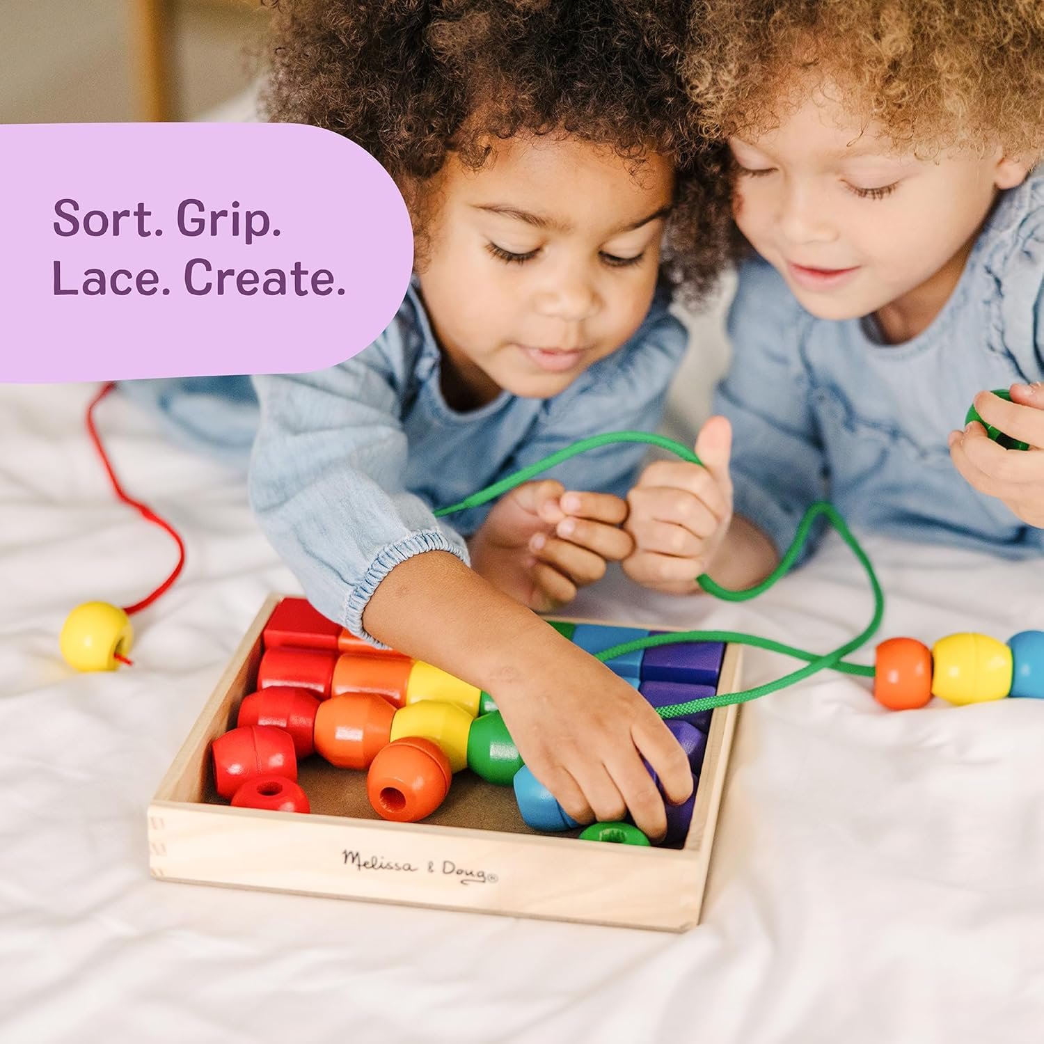 Melissa & Doug Primary Lacing Beads - Educational Toy with 30 Wooden Beads and 2 Laces for Toddlers, Fine Motor Skills Lacing Toys for Toddlers and Kids Ages 3+ - Image 3