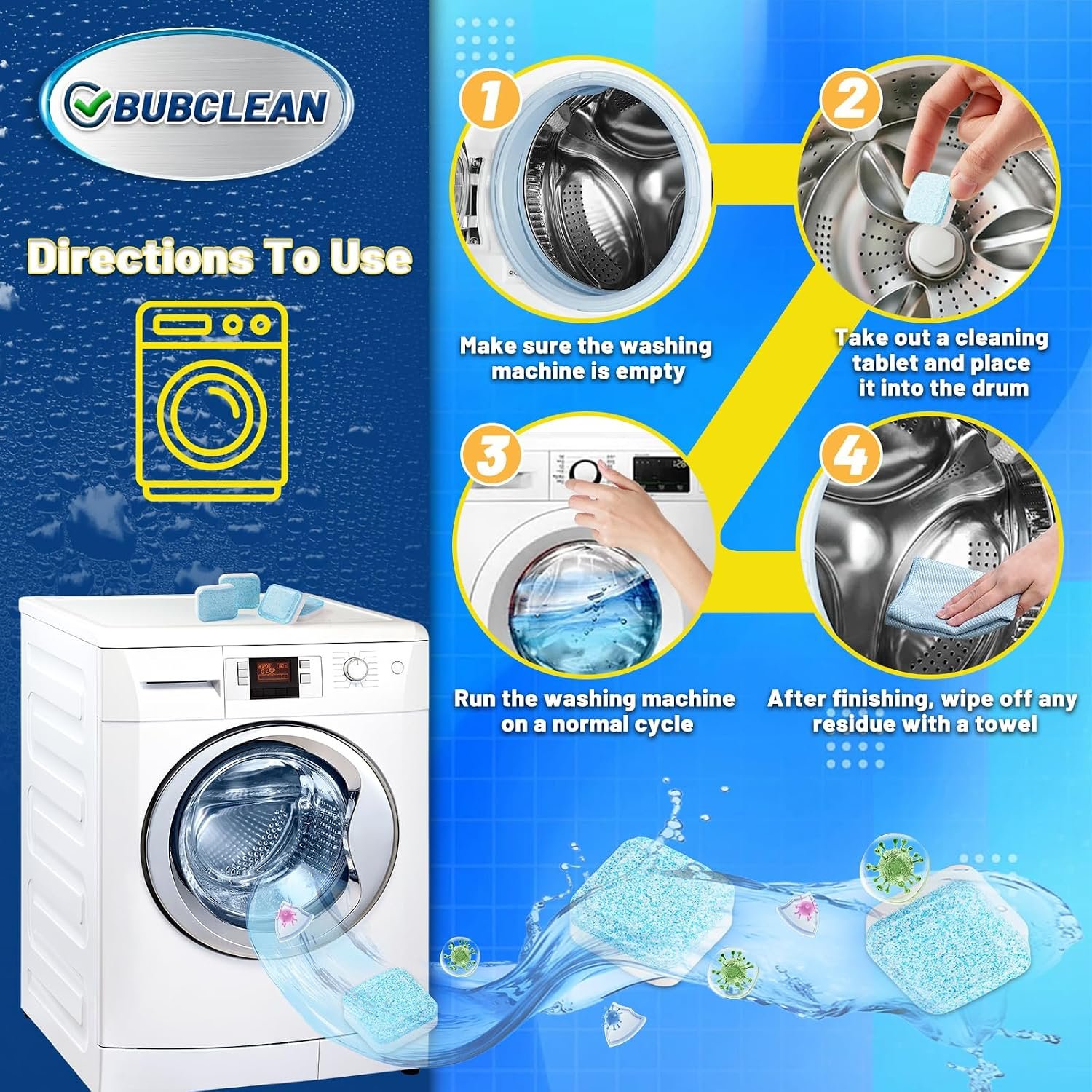 24 pack Washing Machine Cleaner Descaler, Deep Cleaning Tablets for Front Loader, Top Load & HE Washer, Septic Safe Odor & Water Buildup Removal, Clean Drum & Laundry Tub Seal - Image 5