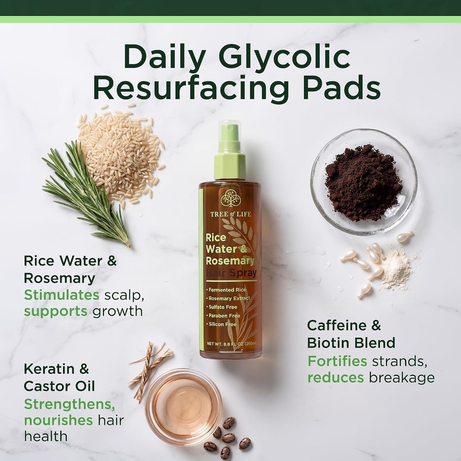 Rice Water Hair Spray Rosemary Water Spray for Hair Growth (8.8 fl oz) - Hair Thickening Fermented Rice, Caffeine, Rosemary Extract, Biotin, Keratin and Castor Oil Scalp Care - Image 2