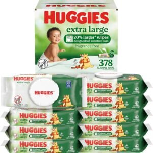 Huggies Extra Large Baby Wipes, Unscented, 9 Flip-Top Packs, 378 XL Wipes Total, Packaging May Vary