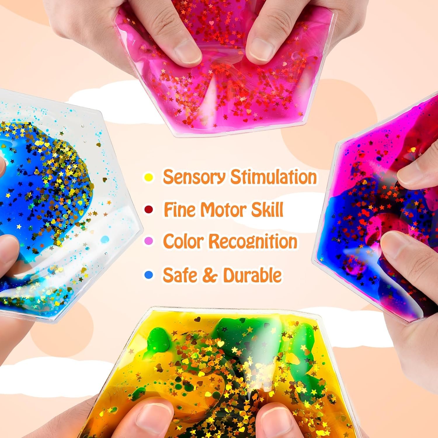 Onyoloy Sensory Soft Gel Liquid Toys - Hexagon Sensory Motion Fidget for Autism Kids, Stress Relief & Focus, Home School Therapy Travel Toys (6 Pack) - Image 5