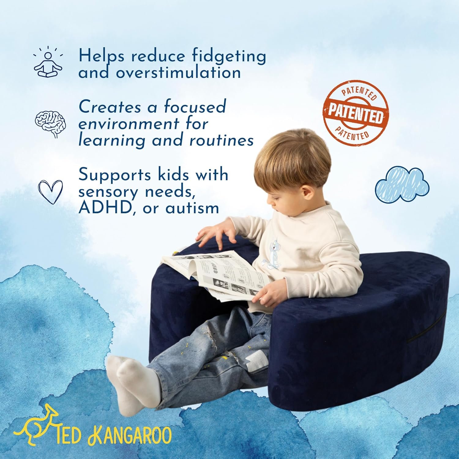 TED KANGAROO Sensory Soft Squeeze Seat – Calming Compression Chair for Kids with Sensory Needs, Washable Cover, Rocking Design - Image 3