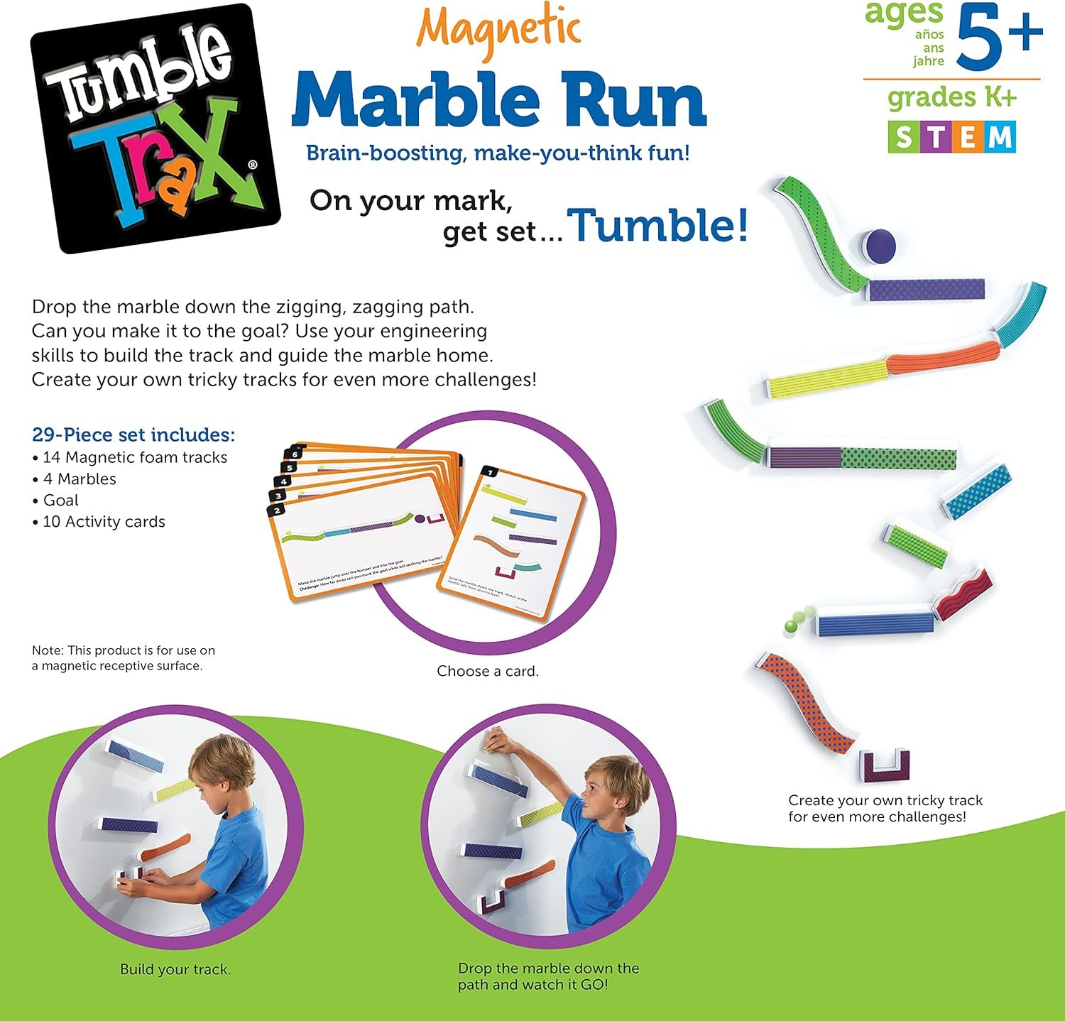 Learning Resources Tumble Trax Magnetic Marble Run - STEM Toys, Marble Runs for Kids 4-8, Marbles for Kids, Gravity Maze, Marbles Game, Ball Maze Toy, STEM Magnetic Track Toy - Image 7