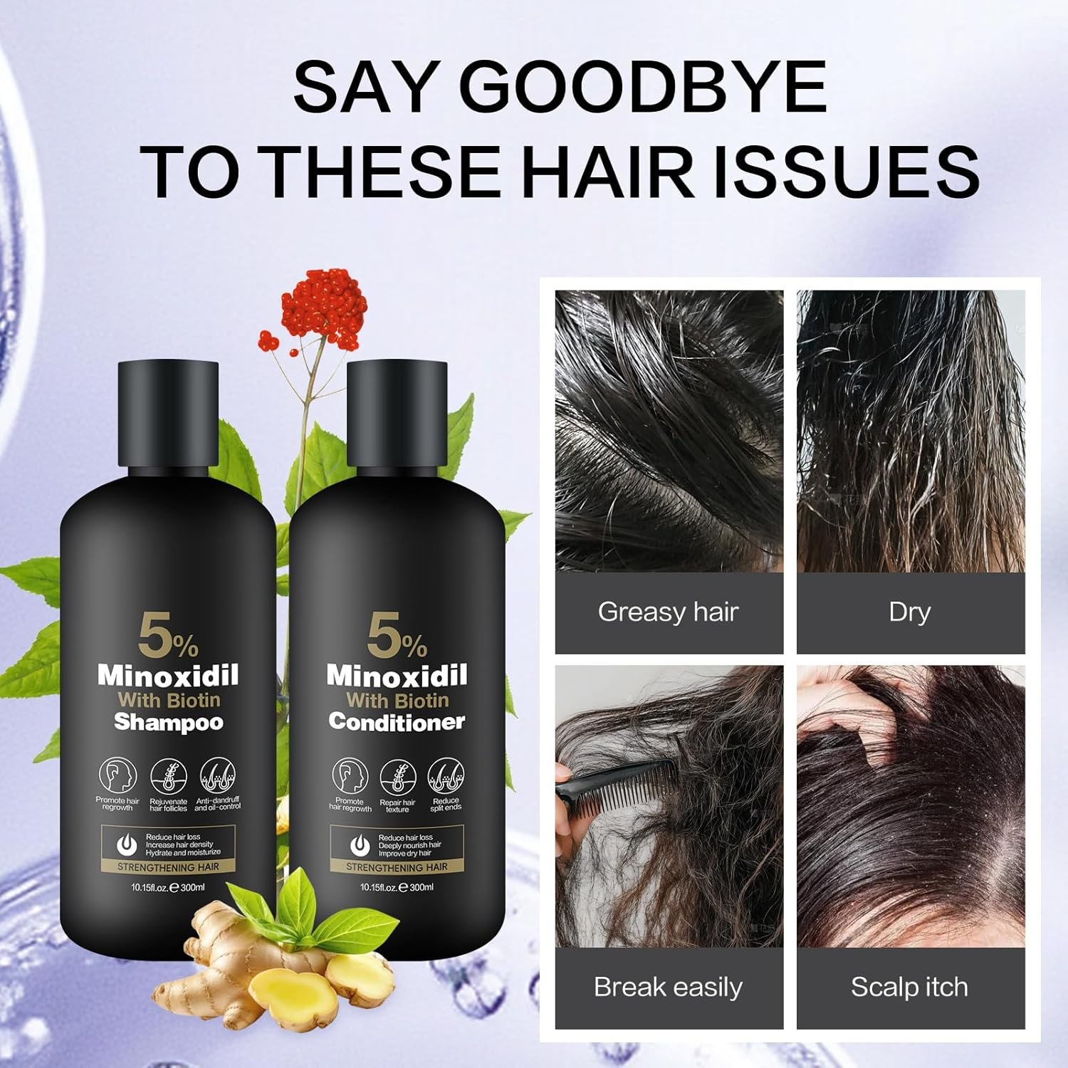 Minoxidil Shampoo & Conditioner Set for Hair Growth – Biotin, Ginseng & Ginger – Supports Thicker, Fuller Hair – Scalp Care Formula – For Men & Women – 600ml Duo - Image 7