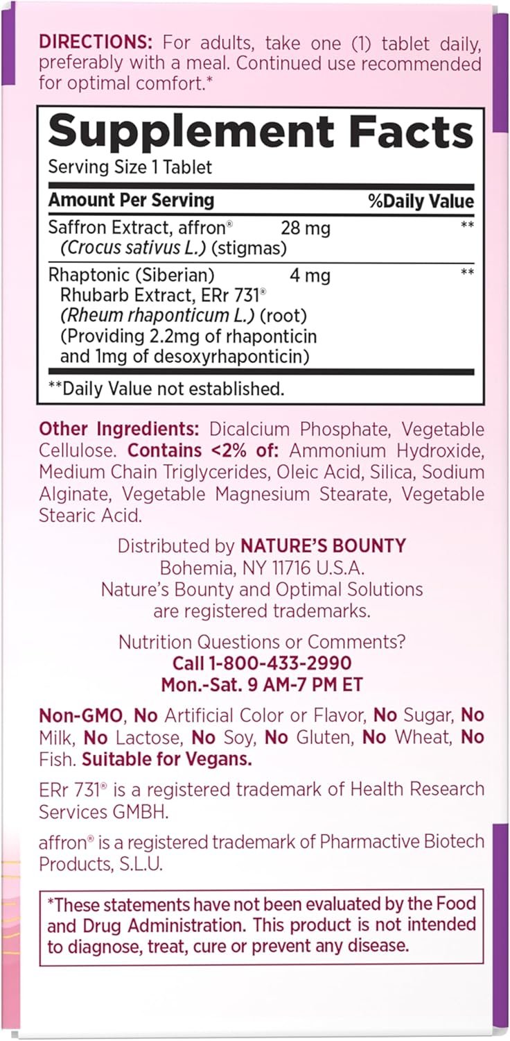 Nature’s Bounty Optimal Solutions Advanced Menopause Relief Supplements for Women with Hot Flash and Night Sweats, No added Hormones, Drug-Free, 30 Tablets, 30 Total Servings - Image 8