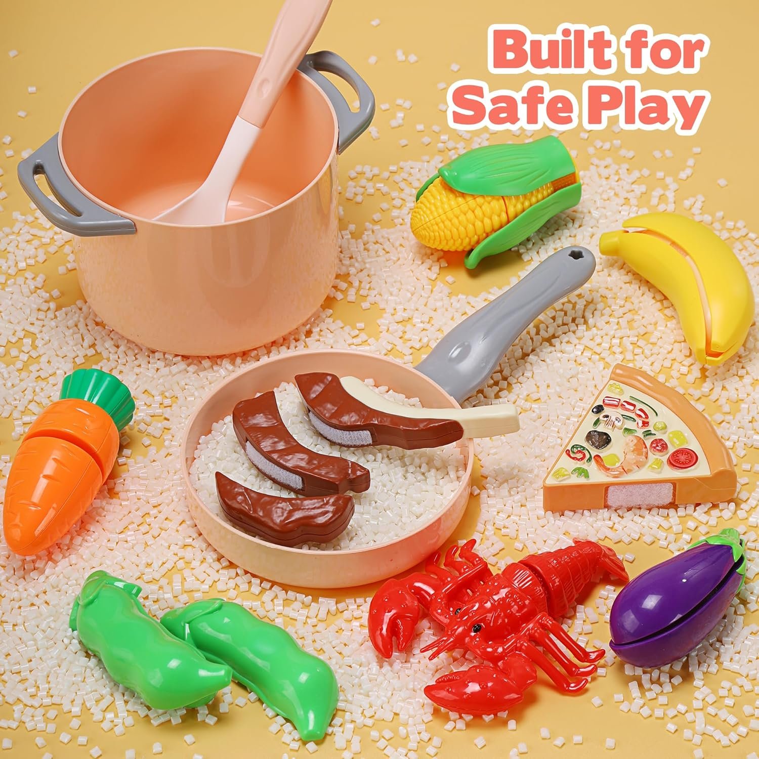 CUTE STONE Kids Kitchen Playset, 45PCS Pretend Cooking Toy Set with Play Pots & Pans, Pressure Cooker, Play Food, Cooking Utensils & Shopping Basket, Toy Kitchen Accessories Gift for Boys Girls - Image 6