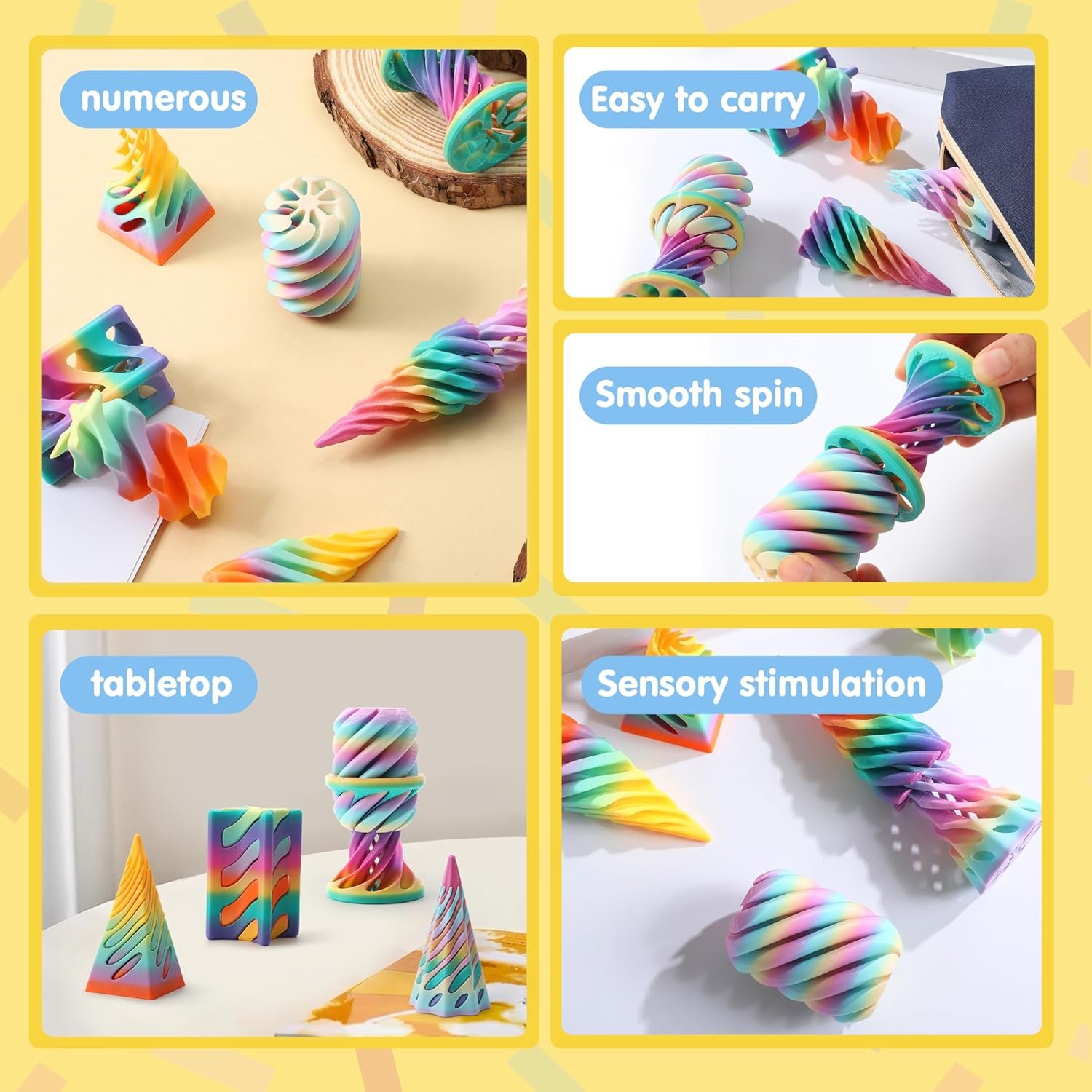 JOYIN 4 Pack Impossible Cone Fidget Toys, Pastel Color 3D Printed Spiral Cone Flexible Impossible Pyramid Passthrough Fidget Toys for Stress Relief, Kids Adults Gifts for Classroom - Image 3