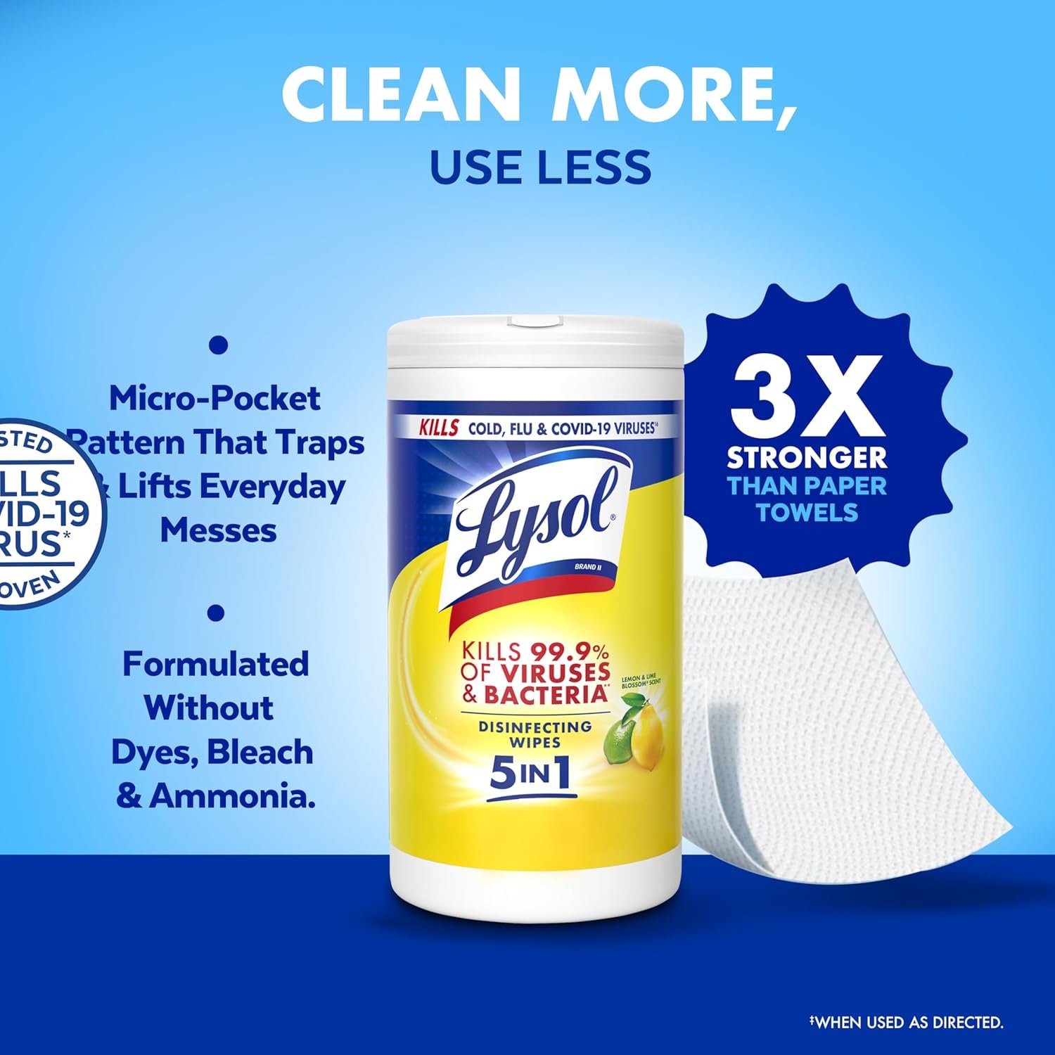 Lysol Disinfectant Wipes, Multi-Surface Antibacterial Cleaning Wipes, for Disinfecting and Cleaning, Lemon and Lime Blossom, 80 Count (Pack of 1) - Image 6