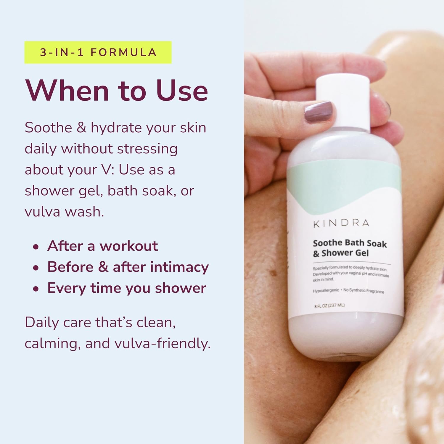 Kindra Soothe Feminine Wash - pH Balanced Unscented Intimate Wash - OBGYN Recommended for Vulva Dryness, Odor Support, Anti Itch, and Irritation - Vaginal Health Safe - Image 3
