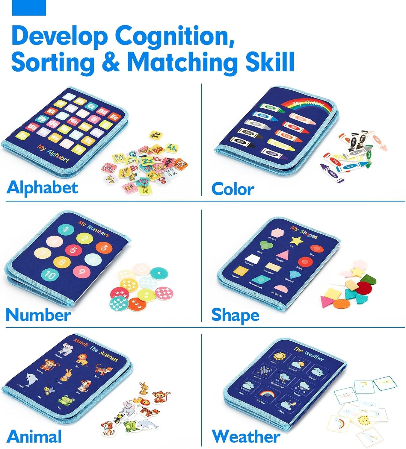 hahaland Busy Board for Toddlers - Montessori Toys Preschool Learning Activities with Life Skills, Alphabet, Number, Shape, Color, Animal, Weather - Toddler Boy Learning Educational Toys, Travel Toys - Image 4