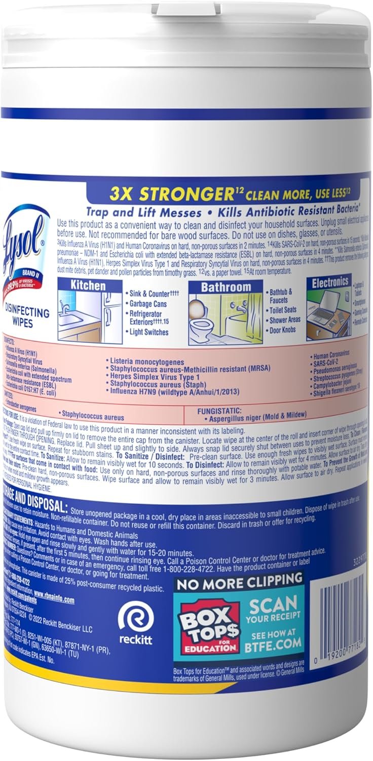 Lysol Disinfectant Wipes, Multi-Surface Antibacterial Cleaning Wipes, for Disinfecting and Cleaning, Lemon and Lime Blossom, 80 Count (Pack of 1) - Image 11