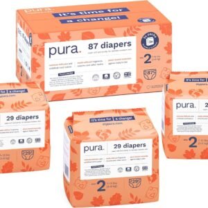 Pura Hypoallergenic Diapers, Size 2 (7-13 lbs) Totally Chlorine Free, Wetness Indicator, Suitable for Sensitive Skin, Soft Organic Cotton, Overnight, 3 Packs of 29 (87 Baby Diapers)