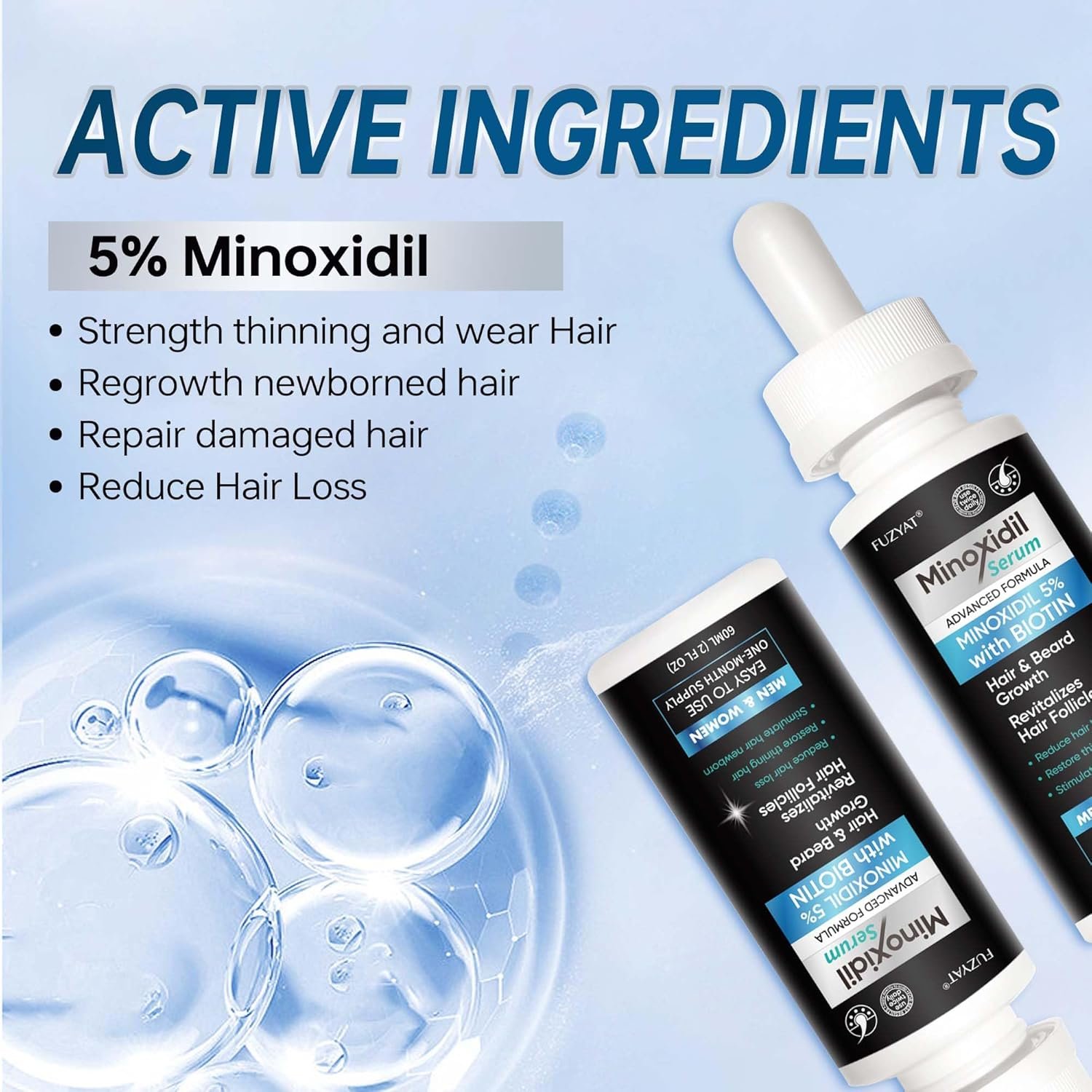 5% Minoxidil for Men, Minoxidil for Women Hair Growth Treatment, Beard Growth Serum, Biotin & Castor Oil Enriched,Strengthens Weak Roots, Repairs Thinning Hair (120ml) - Image 2