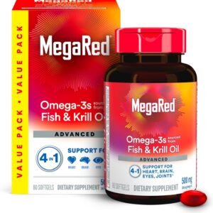 MegaRed Omega 3 Fish Oil & Antarctic Krill Oil Softgels for Brain, Heart, Joints & Eye Support, (80 Count Bottle), Concentrated Omega 3 Fatty Acid Supplement with EPA, DHA, Phospholipids