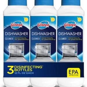 Glisten Dishwasher Cleaner, Removes Limescale, Rust, Buildup, and Grease, Lemon Scent, Made in the USA, 12 Ounce Bottle, 3-Pack