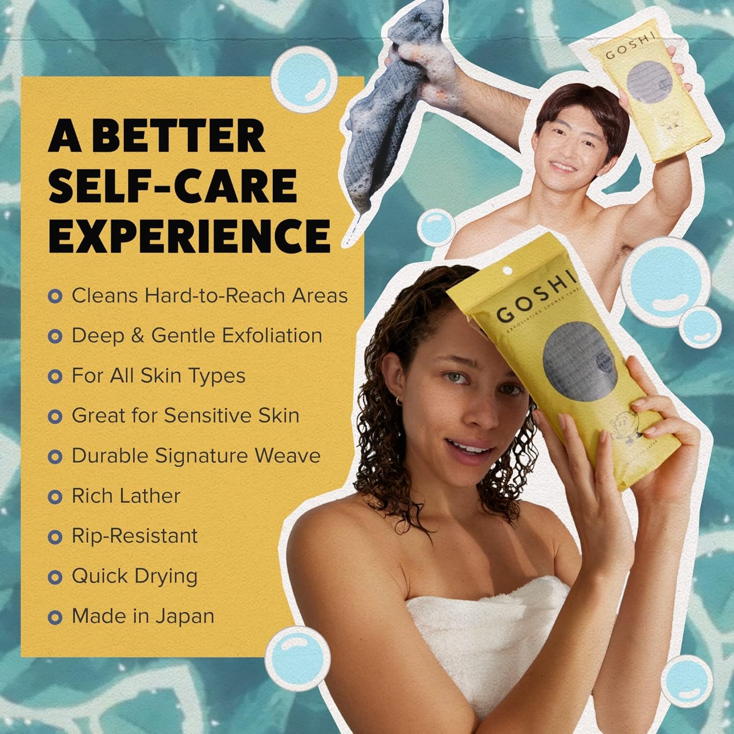 GOSHI Exfoliating Shower Towel - Long Body Scrubber for Back Acne, KP & Smooth Skin - Durable Rip-Resistant Weave, Quick-Dry Nylon Washcloth - Ethically Crafted in Gunma, Japan - Grey - Image 3
