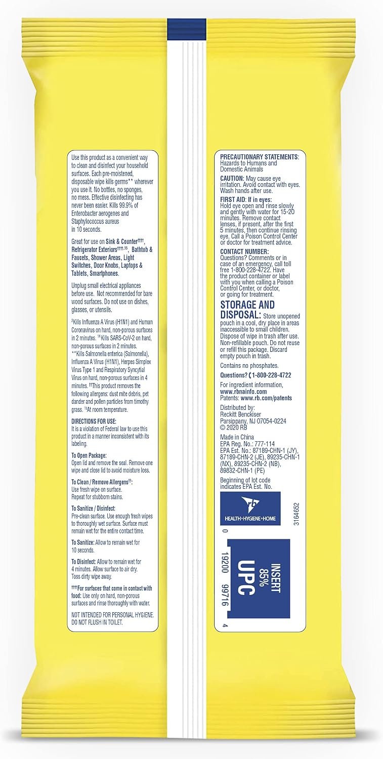 Lysol Disinfectant Handi-Pack Wipes, Multi-Surface Antibacterial Cleaning Wipes, for Disinfecting and Cleaning, Lemon and Lime Blossom, 480 Count (Pack of 6) - Image 2