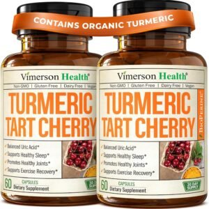 Tart Cherry Capsules – 4-in-1 Turmeric Tart Cherry Supplement for Uric Acid Balance & Joint Health – 10:1 Tart Cherry Extract Capsules with Celery Seed, Turmeric Curcumin & Black Pepper – 2 Pack