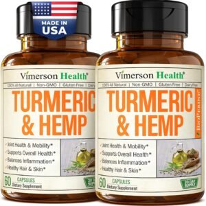 Turmeric Curcumin Supplement with Hemp Seeds & Lemon Balm Extract – Joint Health & Mobility – Calm Mood & Restful Sleep – with Black Pepper for Absorption – Joint Supplement for Men & Women – 2 Pack