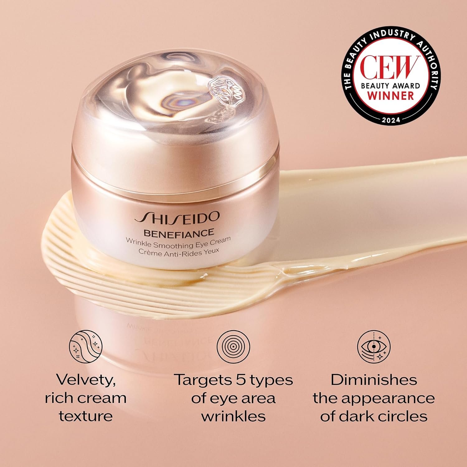 Shiseido Benefiance Wrinkle Smoothing Eye Cream - 15 mL - Visibly Improves Five Types of Eye Wrinkles, Dark Circles & Puffiness - 48-HR Hydration - All Skin Types - Non-Comedogenic - Image 5